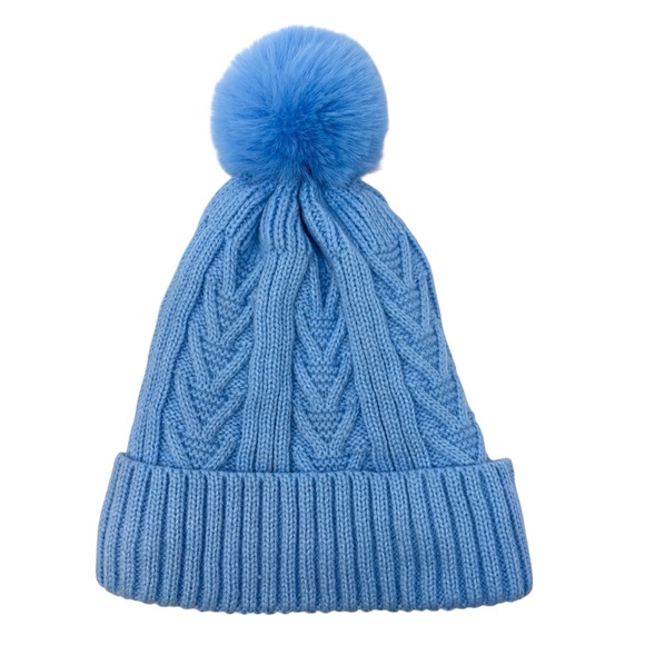 UGG Cable Knit Beanie with Pom-Pom Light Blue One Size Fits All Fleece Lined - Picture 3 of 7